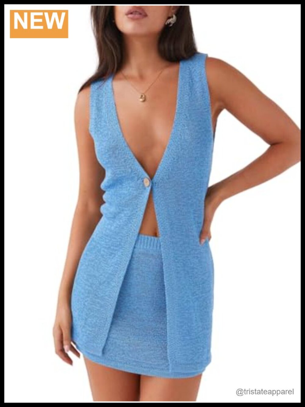 Womens 2 Piece Knit Vest Mini Skirt Set Sleeveless V Neck Beach Vacation Outfit